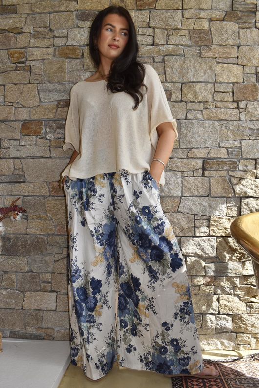 Country Garden Chintz Palazzo French Navy